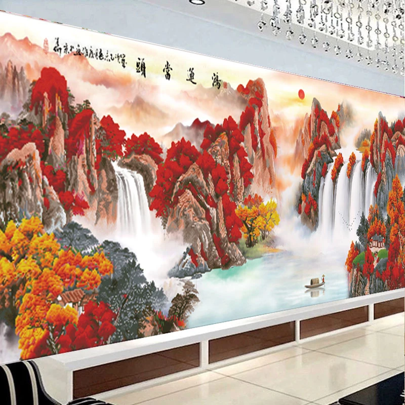 半钻鸿运当头钻石画客厅非满钻山水2019新款十字绣砖石5d贴画点