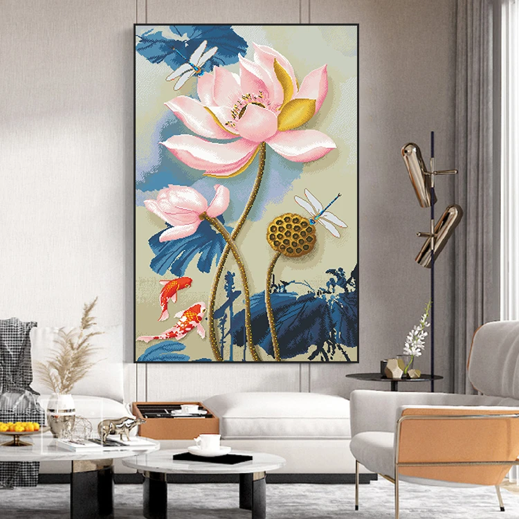 蒂彩满钻家和富余荷花钻石画客厅玄关挂画点贴钻十字绣手工diy