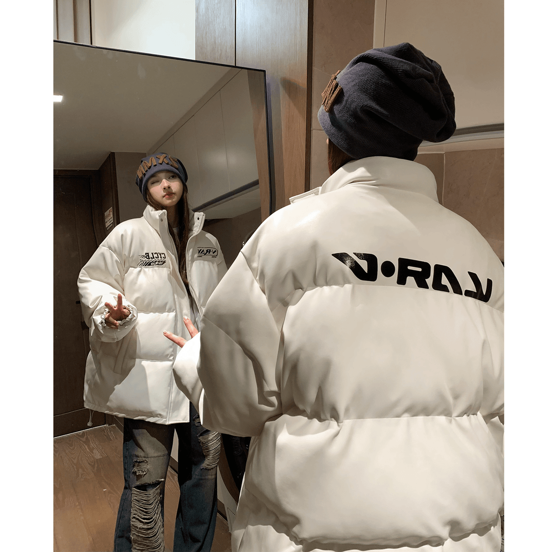 冬季情侣装棉服外套2023新款男女宽松立领pu皮棉衣加厚棉袄面包服