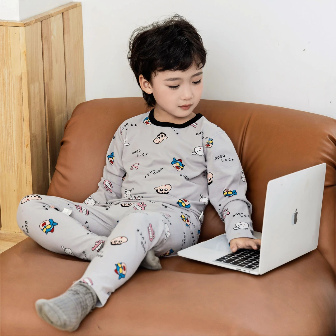 纯棉A类/无骨莱卡儿童内衣套装睡衣男童女童宝宝秋衣秋裤家居服套
