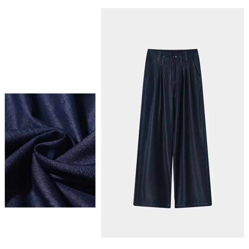 裤子休闲裤牛仔高腰宽松垂感长裤 18605