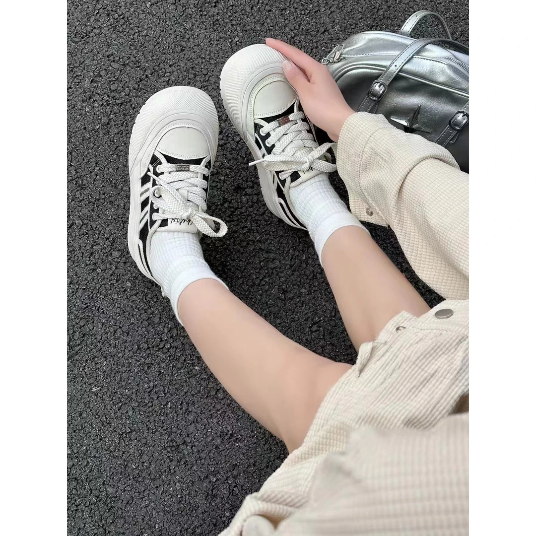 新款圆头网纱透气厚底板鞋女舒适百搭休闲鞋1806