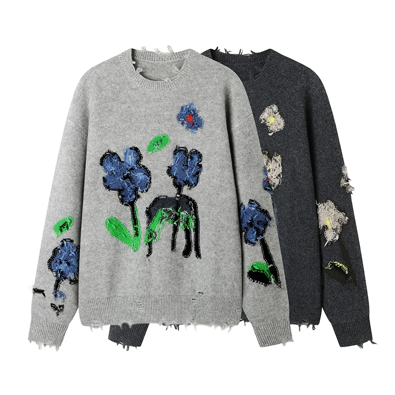 【B632】｜JN｜时尚宽松慵懒感钩针花朵毛衣针织衫女