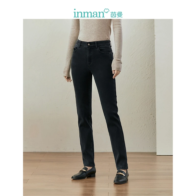 【商场同款】茵曼冬季女牛仔裤小脚裤子长裤铅笔显瘦新款女装保暖