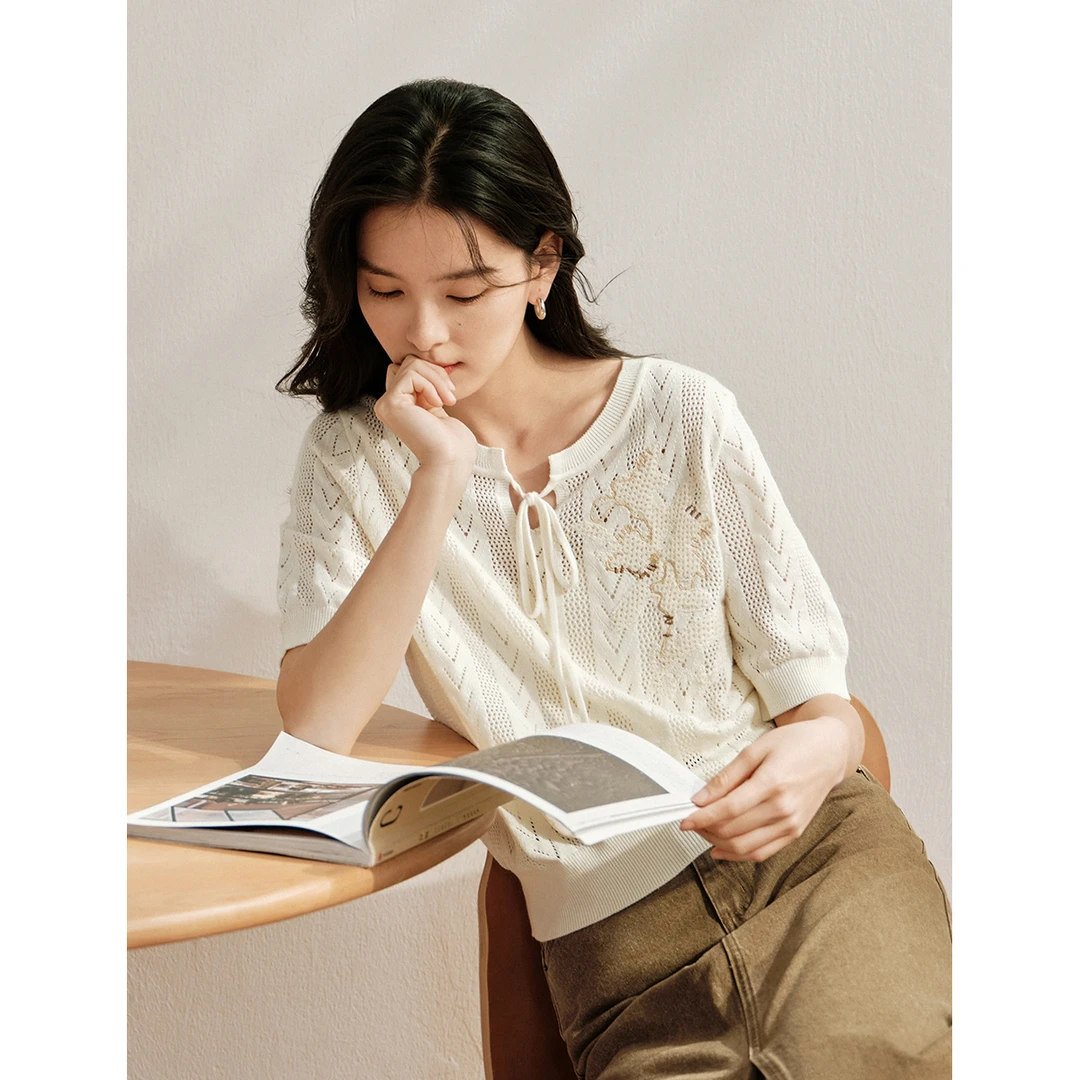 【秋冬毛衣】茵曼春秋女毛针织衫上衣长袖新款短袖气质圆领套头品质