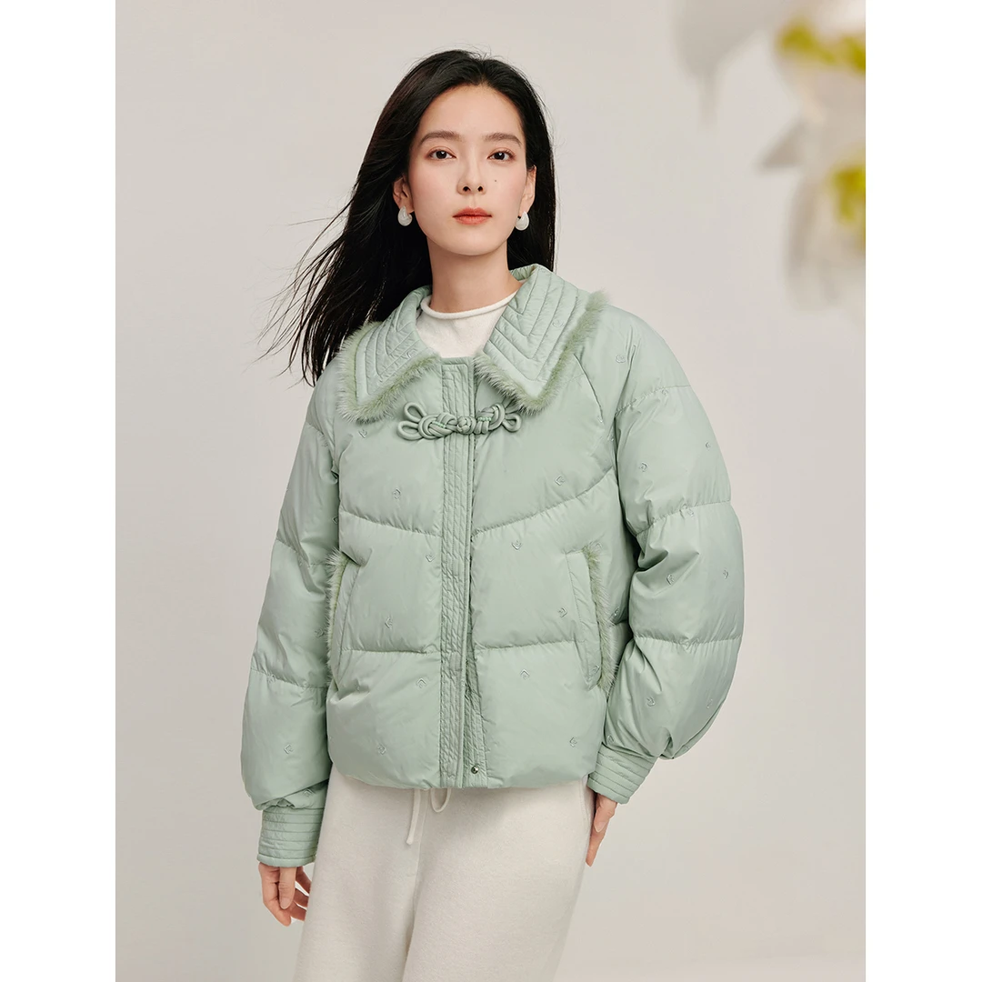 【过年新中式】茵曼冬季女羽绒服新款外套女装国风鸭绒加厚水貂保暖
