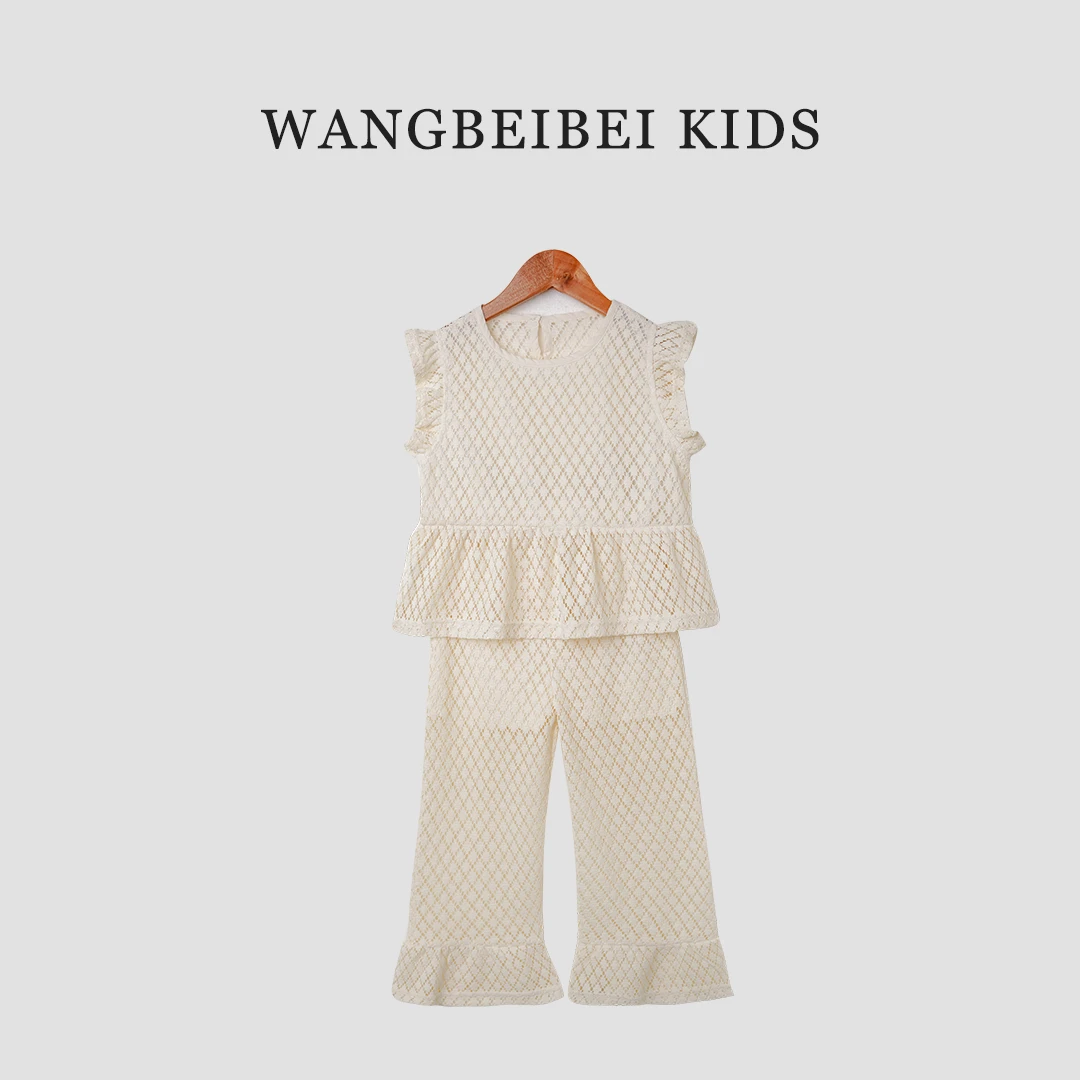 小菲特童装夏季新款女童装中小童透气女宝韩系镂空套装 HSTX40907