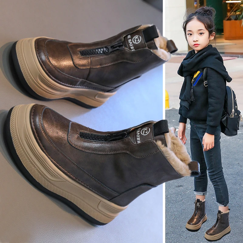 女童马丁靴2025秋冬款新款加绒大棉靴短靴儿童走秀靴子洋气雪地靴