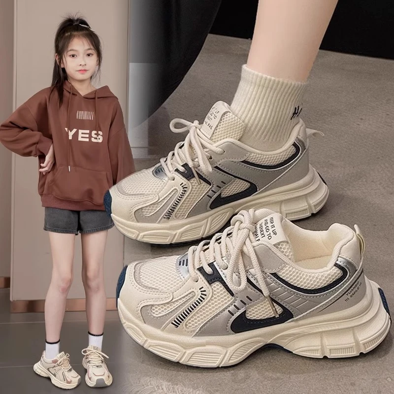 女童运动鞋2025秋冬款6-12岁加绒新款老爹鞋二棉鞋儿童鞋子中大童