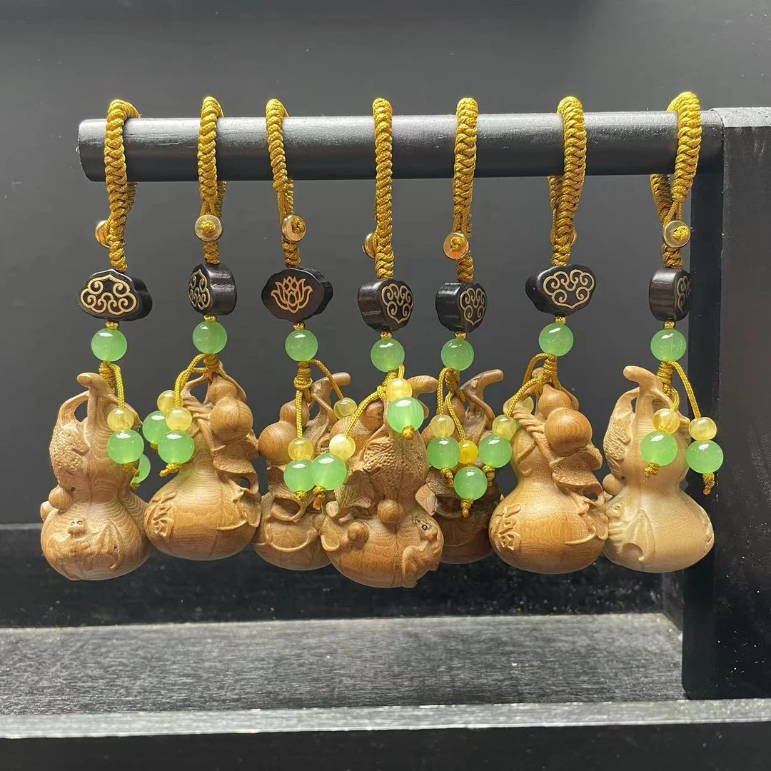 六道木雕刻小葫芦钥匙扣挂件配饰