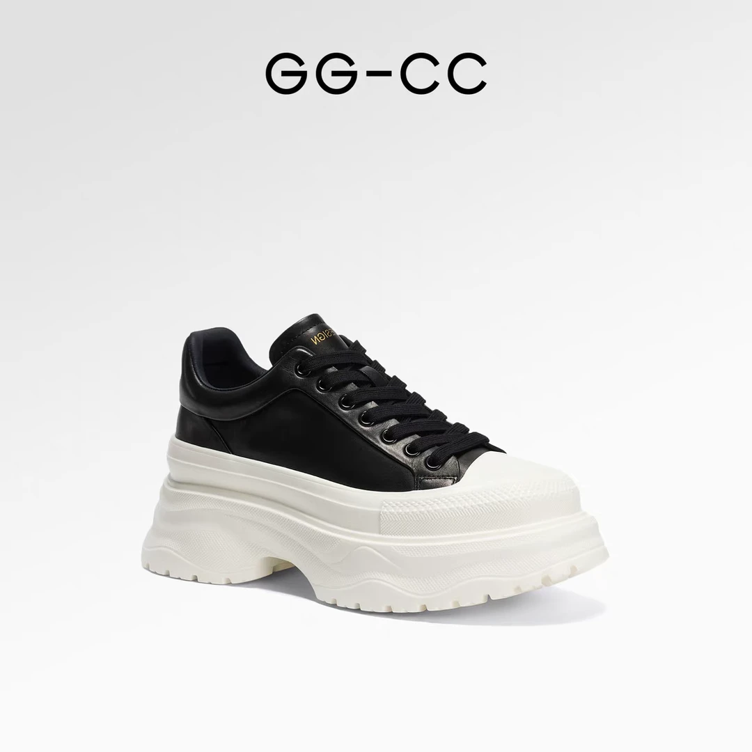 【高光时刻】GGCC2024秋季新款时尚真皮休闲鞋厚底增高小白鞋女鞋