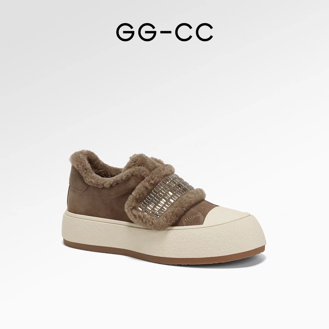 GGCC【泰迪卷卷】2024年冬季新款时尚厚底加绒板毛绒休闲鞋女