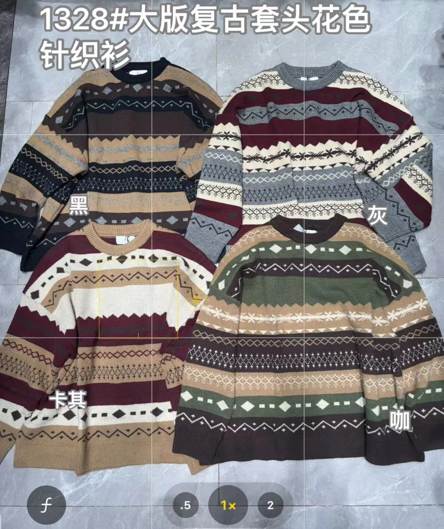 SANMU（1328）复古套头花色针织衫kc