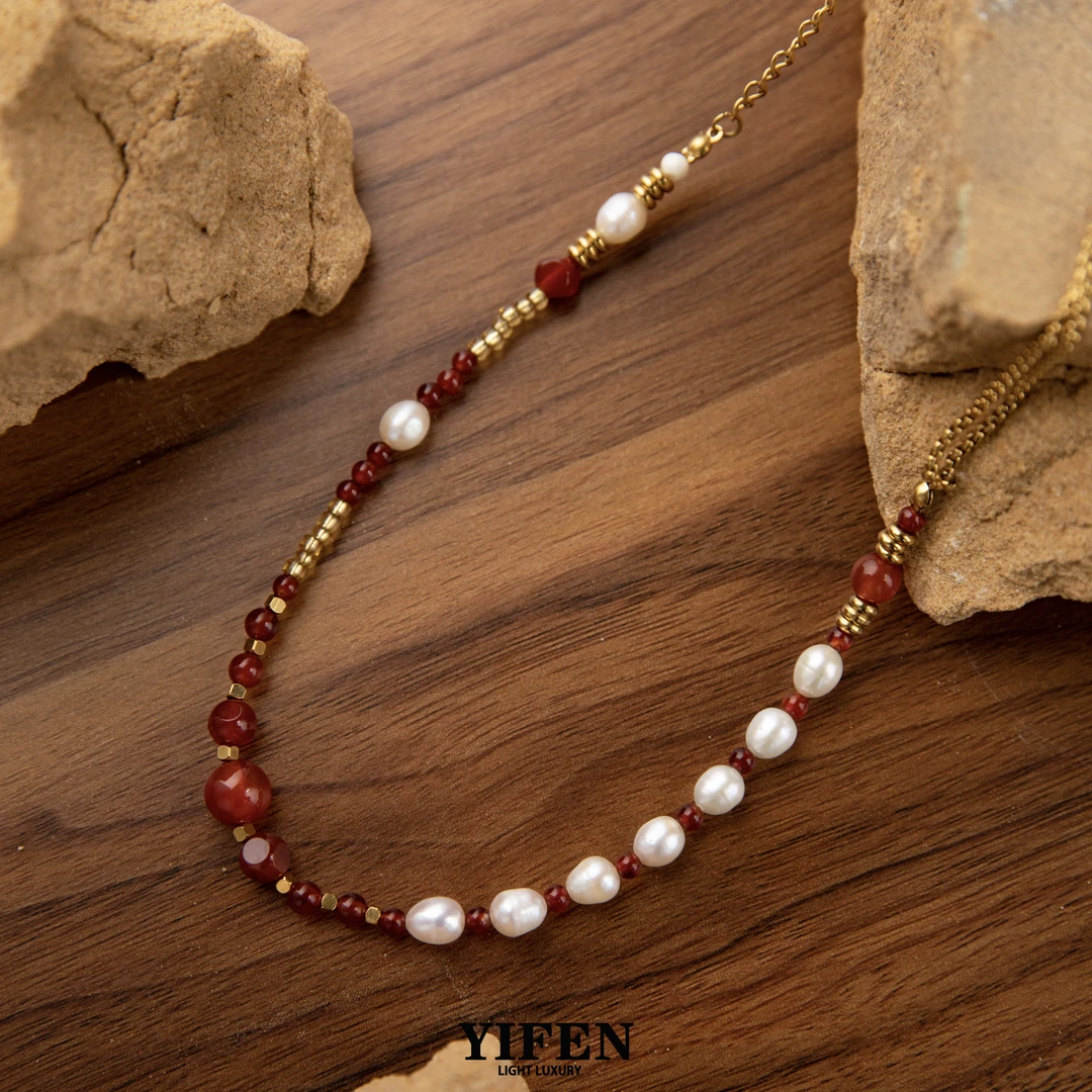 钛钢项链 桂月彩色串珠原创小众项链复古优雅高级感叠戴锁骨链911