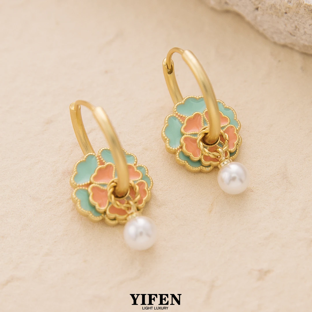 铜合金珐琅耳饰 原创新中式古风耳环复古气质小众中国风宫廷风521