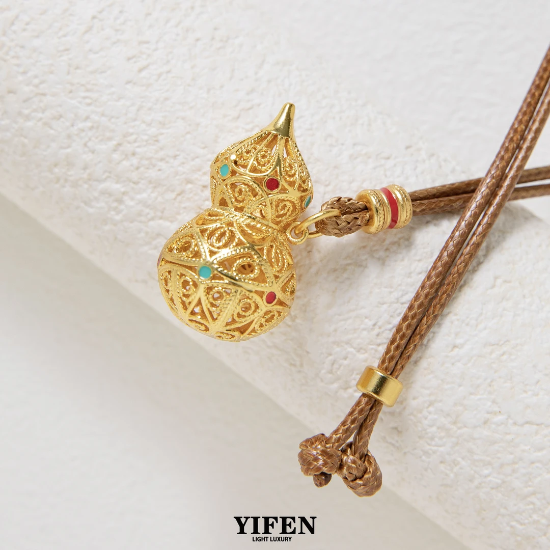 铜布艺项链 玲珑原创手工拉丝古法镂空葫芦项链精美镶嵌国风X876