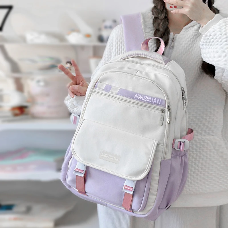 新款初高中生休闲百搭双肩包中学生高颜值日系轻便简约防水书包