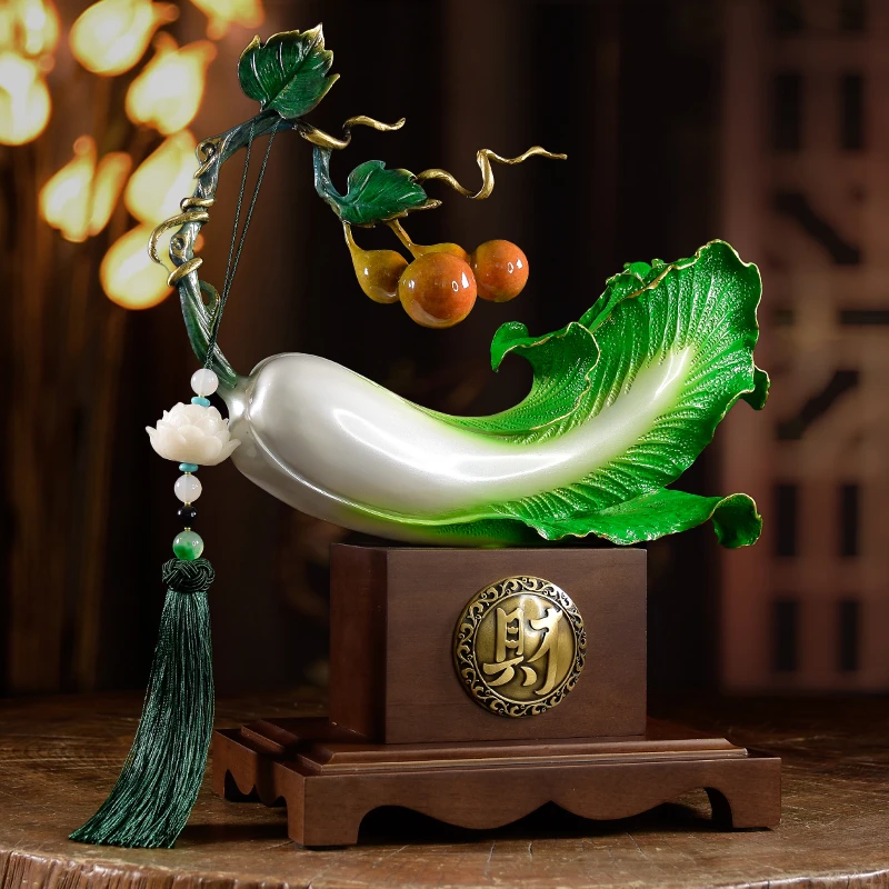 铜家别院《白菜百财》全铜工艺品中式办公室高档送礼自大厅装饰摆件