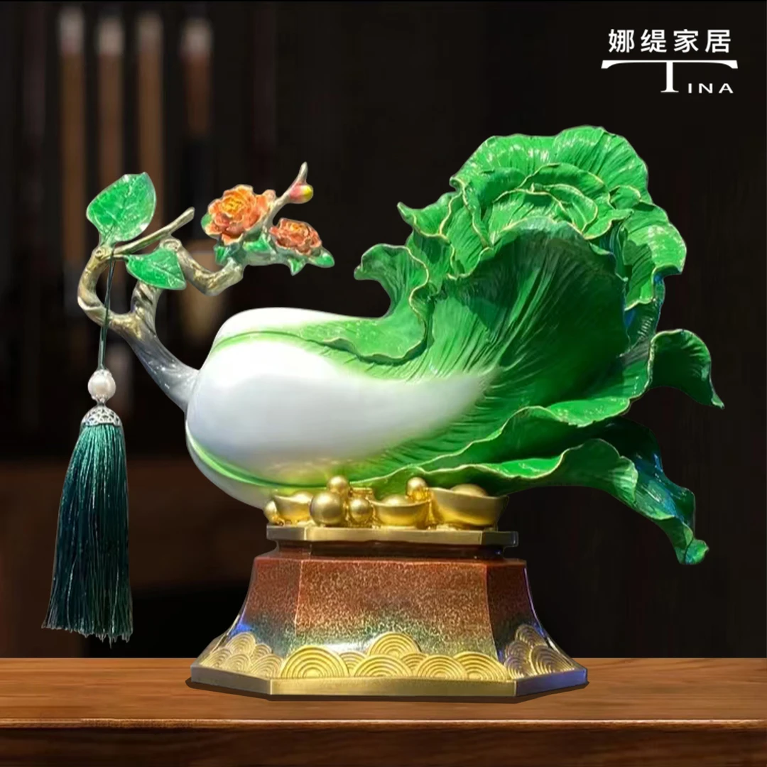 《有财发》全铜白菜摆件家居客厅玄关电视柜博古架装饰品开业送礼
