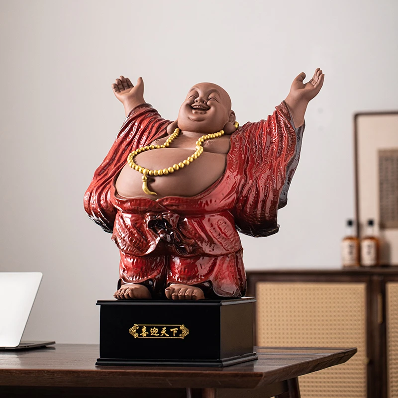 木客喜迎天下招财弥勒佛摆件大肚笑佛家居装饰客厅摆设开业送礼品
