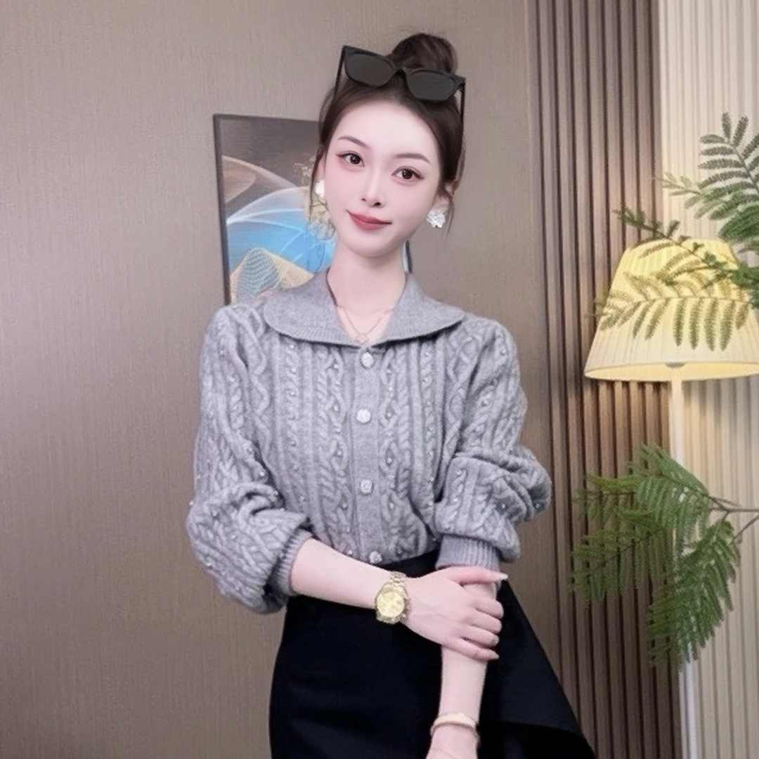 秋冬名媛小香风气质减龄高级感满钻针织开衫