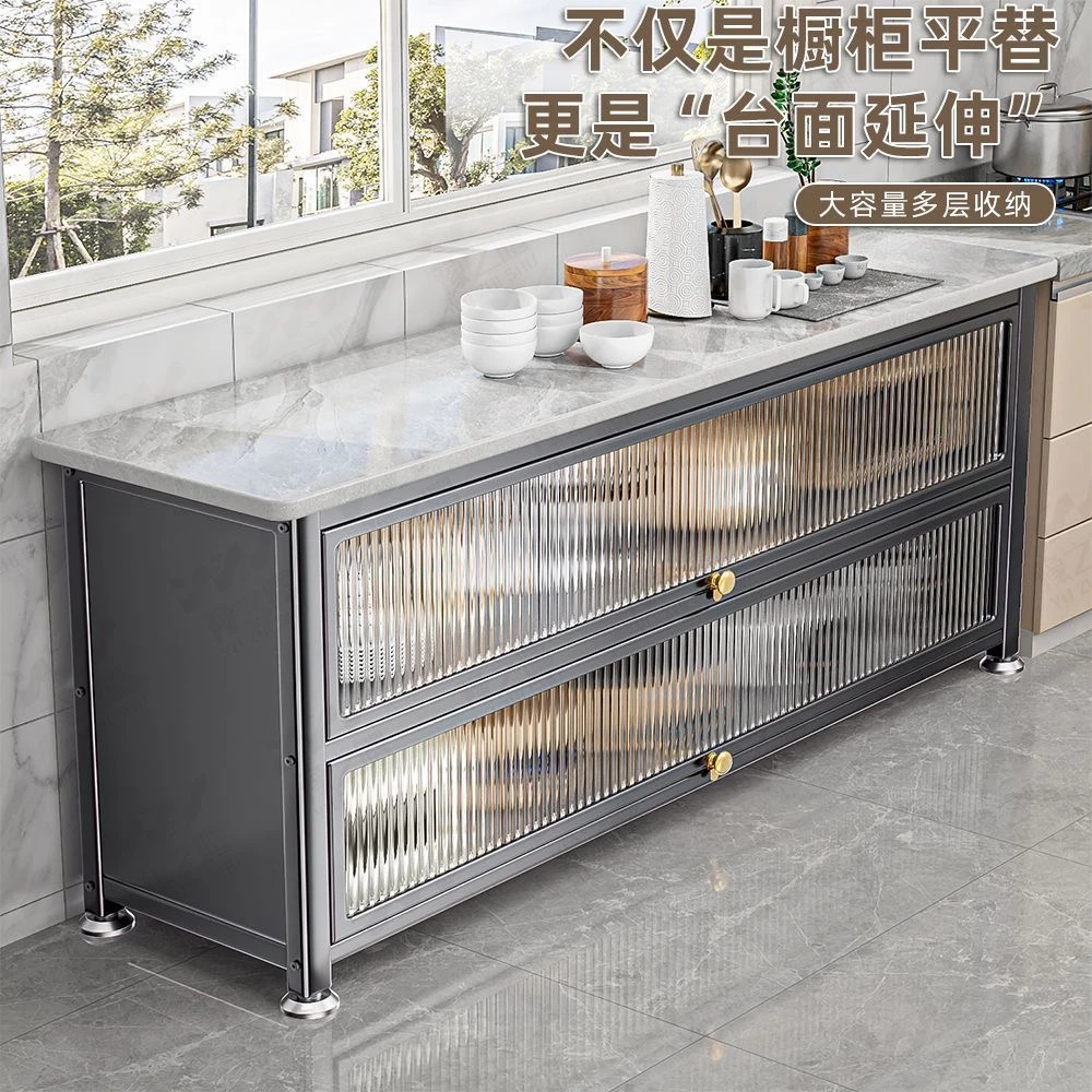 厨房置物架落地多层岩板收纳柜多功能微波炉烤箱切菜餐边碗储物柜