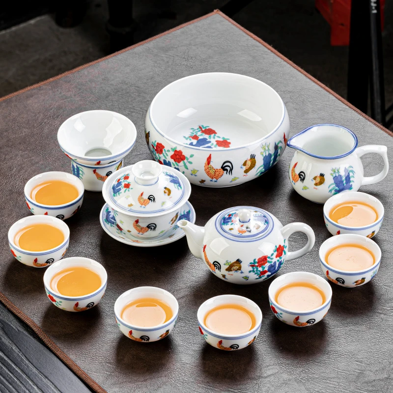 成化斗彩鸡缸杯泡茶壶功夫茶具套装家用陶瓷茶道零配单个茶杯配套