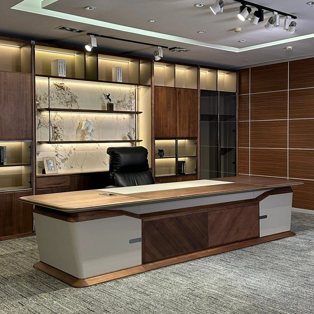 新中式实木办公桌老板桌现代简约大班台高级感经理桌办公桌椅组合