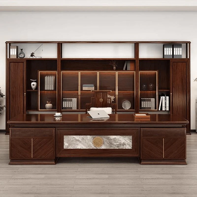 新中式老板办公桌乌金木总裁桌大班台实木董事长桌子简约现代高端