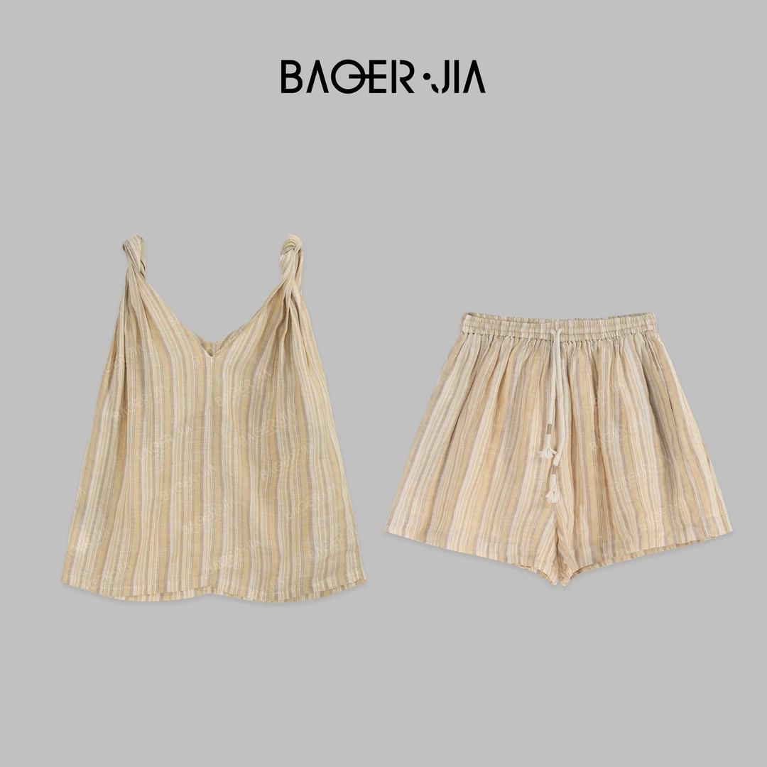 88-宝儿家BF25224205夏季穿搭新款定制条纹舒适透气亚麻上衣裤装