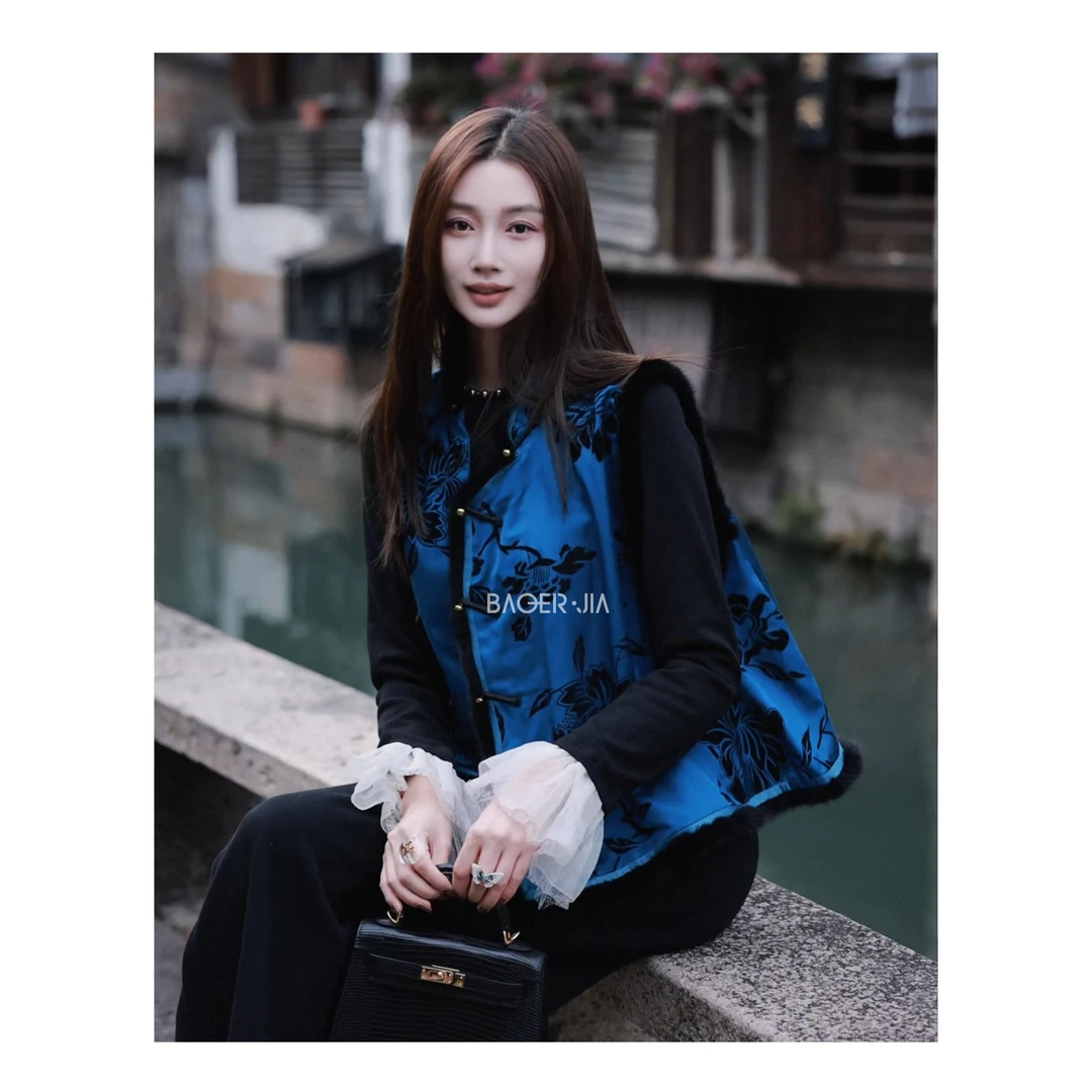 88-【黑牡丹】宝儿家含幂BJ59624411冬季国风高贵优雅拼接水貂马甲