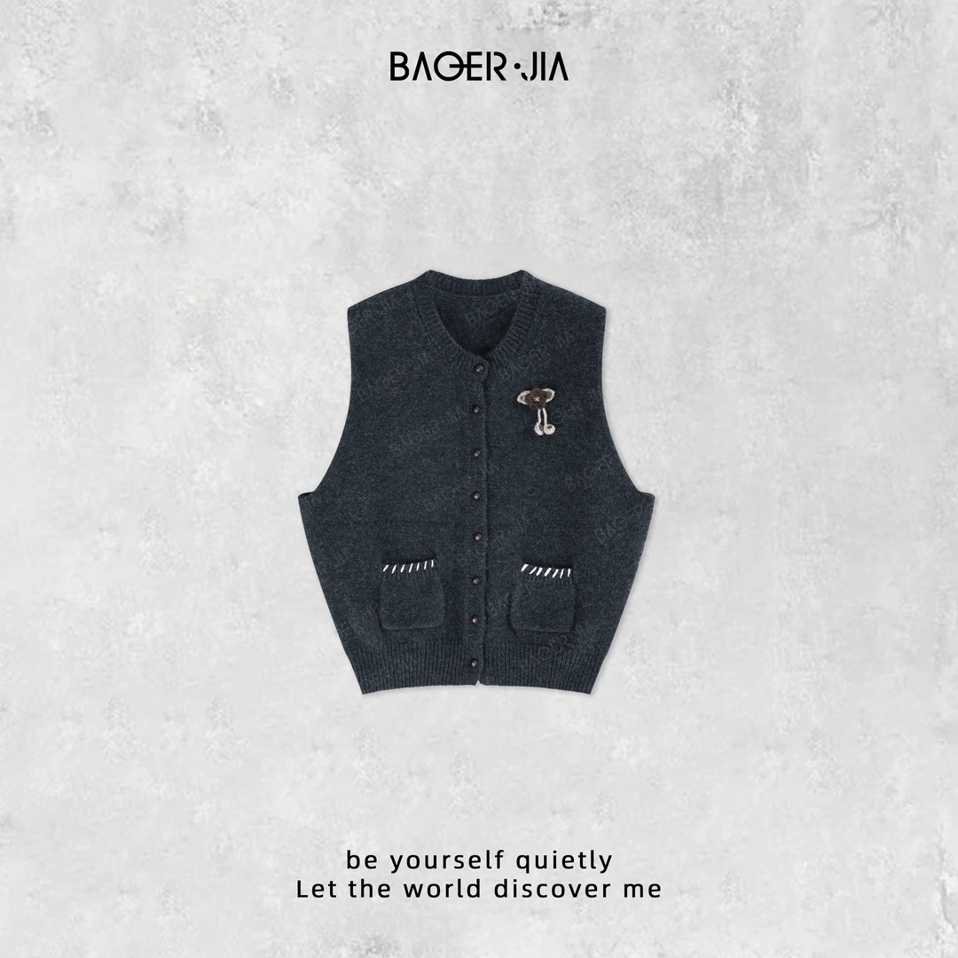 88-宝儿家含幂BJ58724310冬季新款立体手工花朵混纺坎肩毛衣马甲