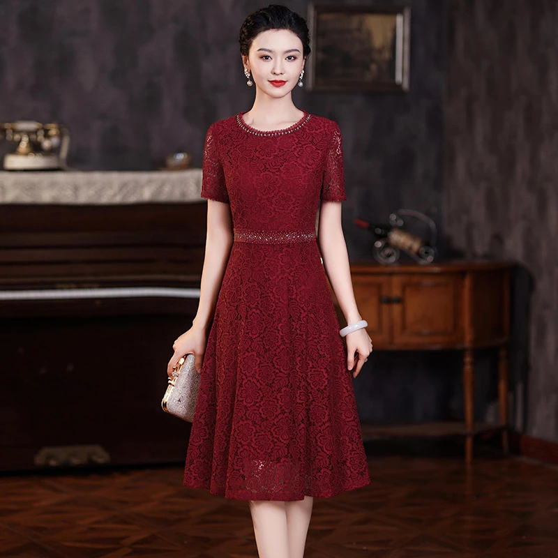 6426高端贵气大码显瘦连衣裙2024新款小众中式婚礼宴会妈妈晚礼服