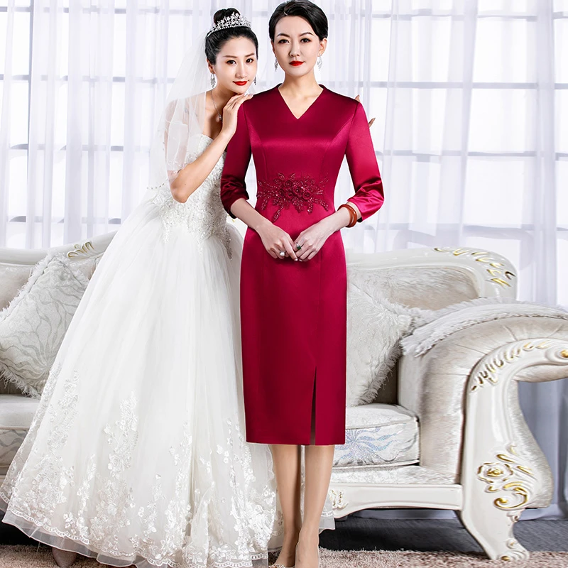 5518喜婆婆结婚婚宴装年轻气质连衣裙礼服2024新款高端婚宴礼服裙