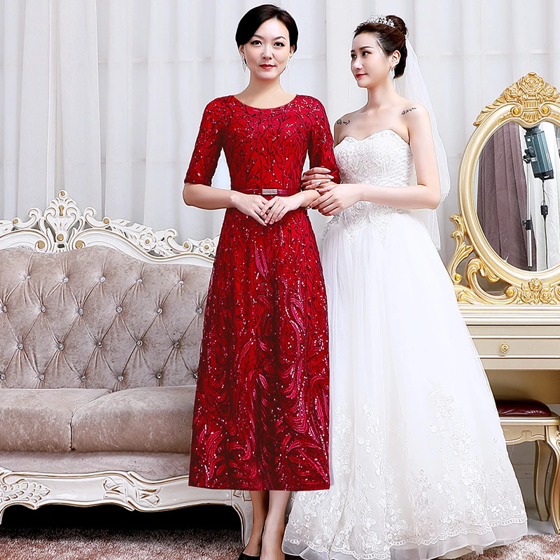 9053喜婆婆婚宴红色晚礼服高贵显瘦旗袍新款高端典雅连衣裙妈妈装