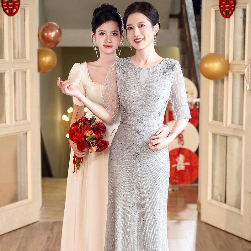 6001高贵年轻妈妈喜婆婆喜妈妈晚礼服婚宴装高端气质礼服晚宴服