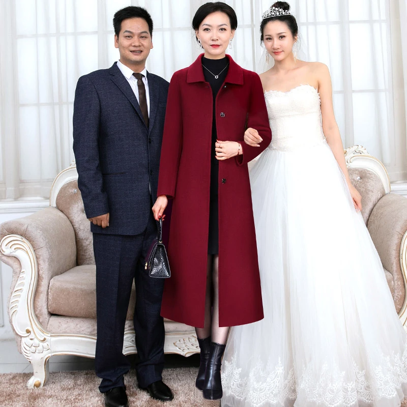 5391中老年时尚毛呢外套秋冬新款修身显瘦喜婆婆喜妈妈婚宴装大衣