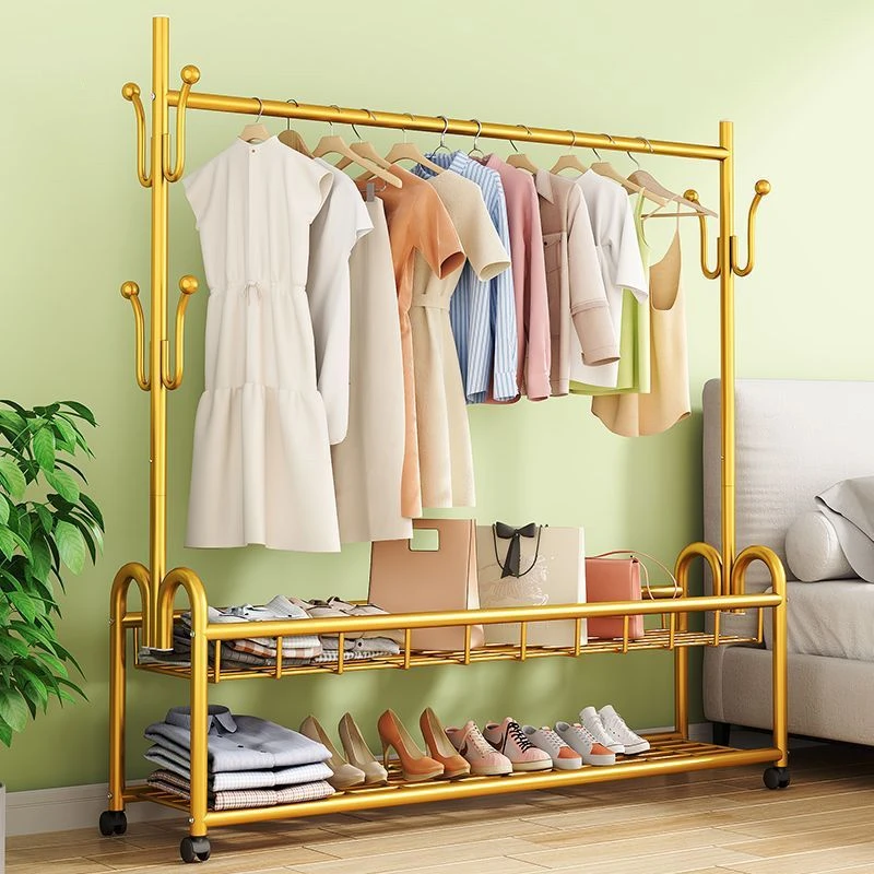 轻奢晾衣架落地立式简易衣帽架家用挂衣架杆阳台多功能晒衣服架子