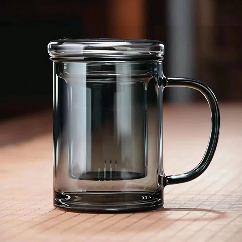 泡茶杯茶水杯玻璃茶杯茶水分离过滤灰色高硼硅耐高温大容量茶水杯
