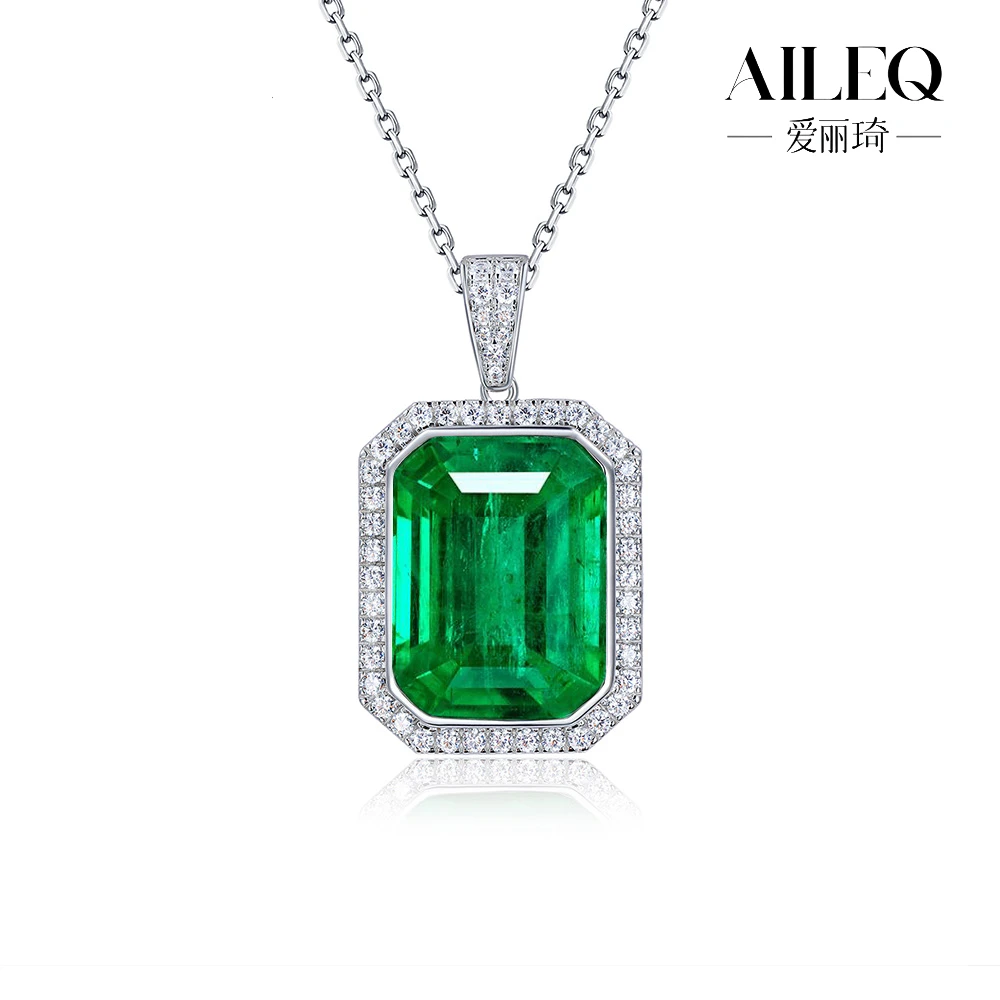 AILEQ 坠链均925银合成锆石 经典方切绿色吊坠气质简约时尚精致款