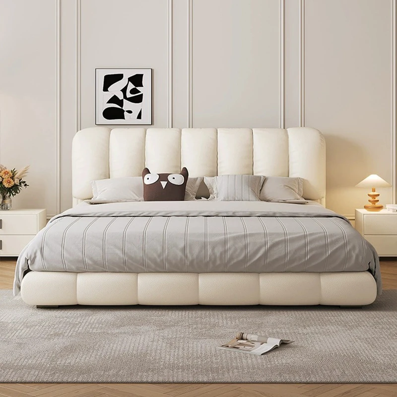 轻奢现代奶油风泡芙床皮床钢琴键软包靠包主卧大床双人床软包床