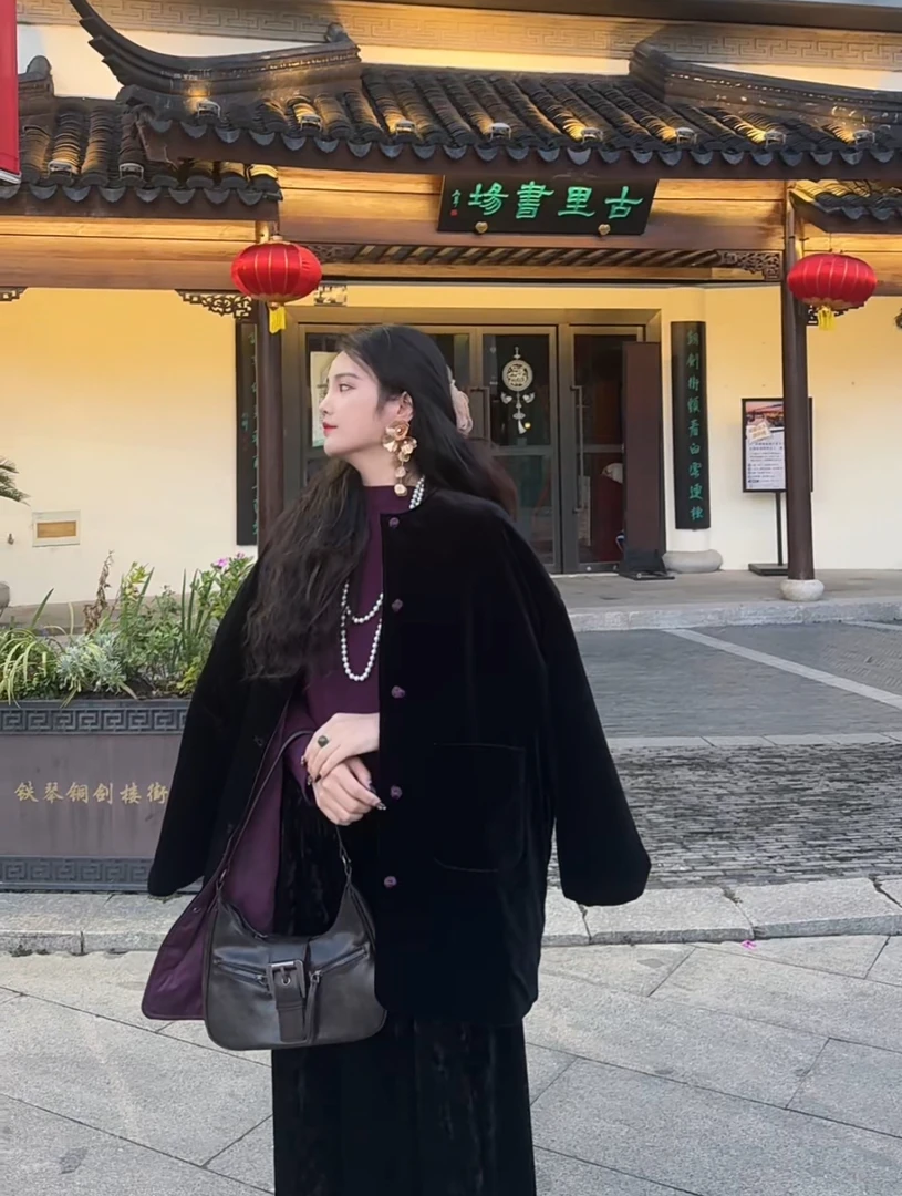 月畔湾【月寒窗】冬季国风双面穿加大版棉服中式厚款盘扣中长款棉服