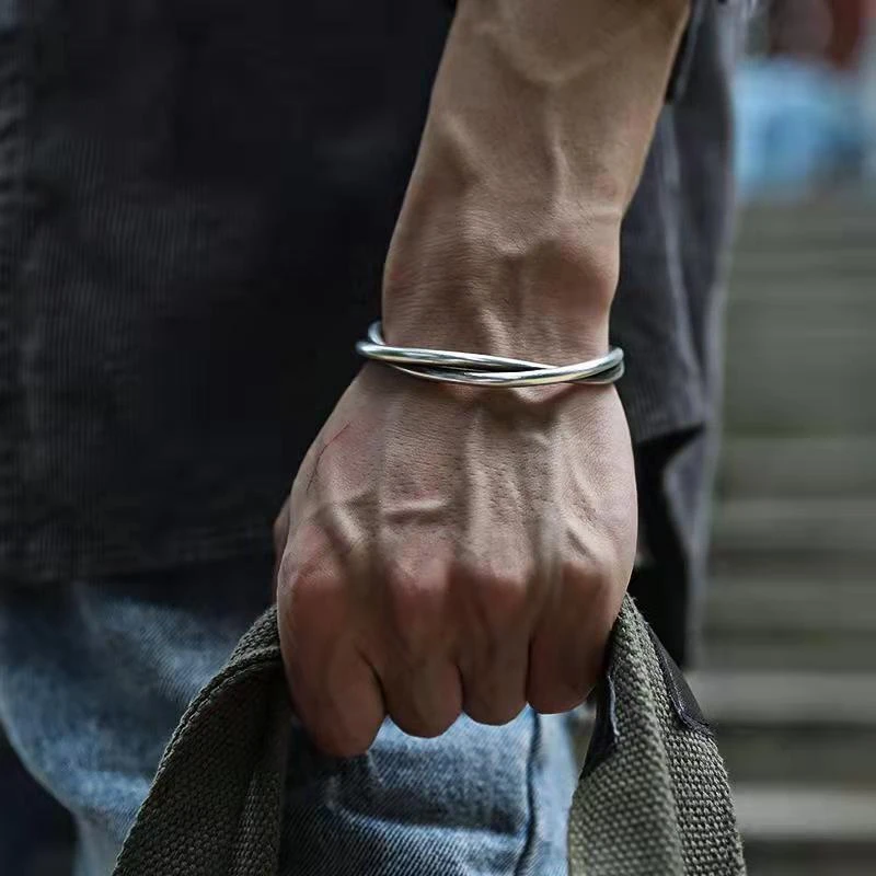 铜合金手镯 扭线手镯男潮复古做旧开口手环原创小众设计