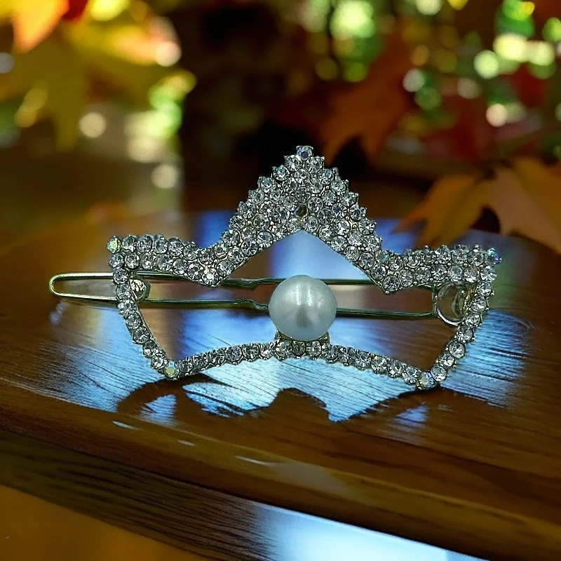 天然淡水珍珠皇冠发夹