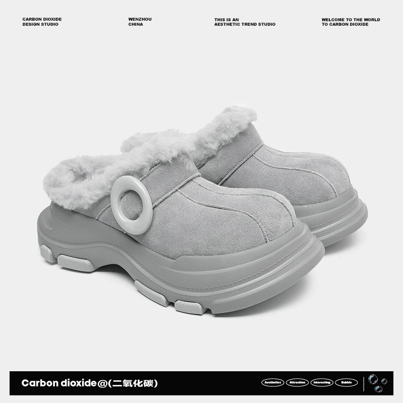 丑萌大头雪地靴皮毛一体女款秋冬季新款男女加绒保暖防滑厚底棉拖