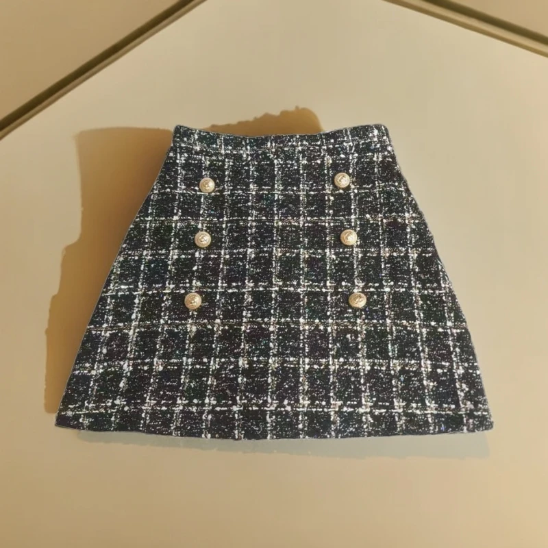 【品质货四】小香风防走光粗毛呢A字半身裙格子洋气时尚