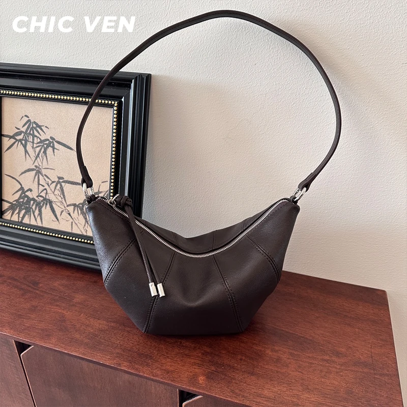 CHIC VEN牛角包植鞣牛皮大容量ins小众时尚单肩腋下包包5801