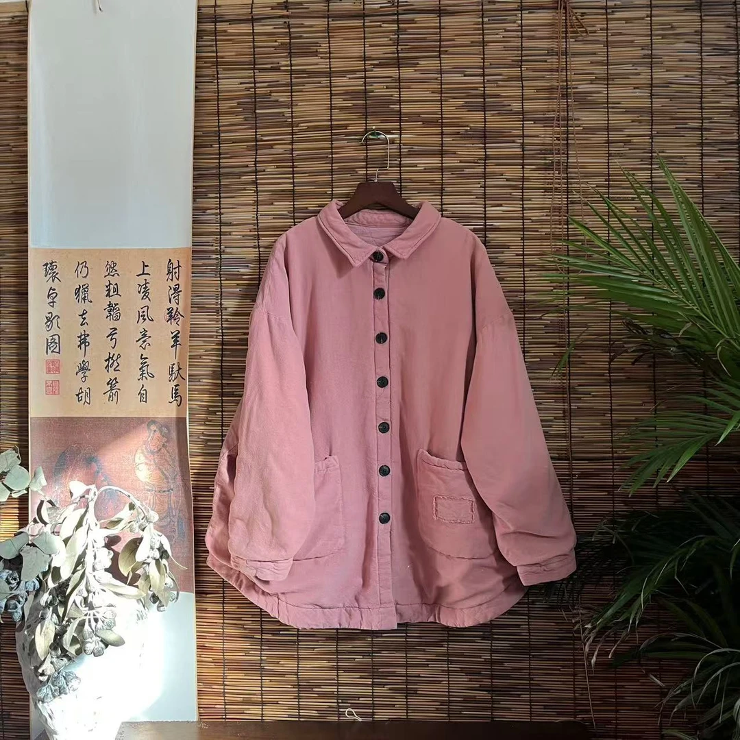 【大梅子推荐】设计款亚麻翻领棉服H8106