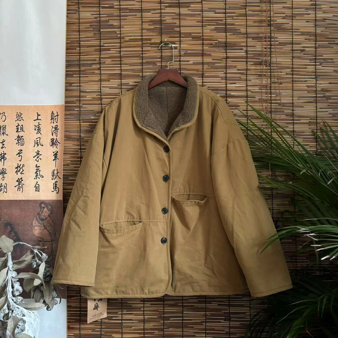 【大梅子推荐】设计款亚麻单排扣棉服H8087