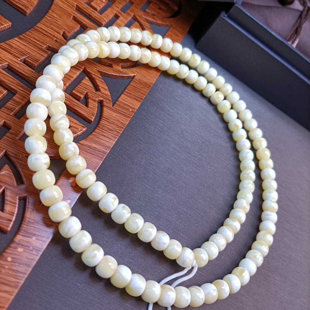 俄料瓷白蜜蜡高货7.2珠径精工老型108佛珠（天然原矿）~3366